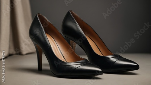 black classic women's shoes on a gray background