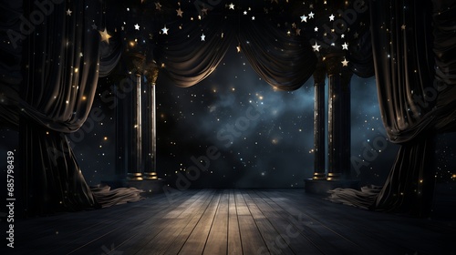 Dark stage luxury with sprotlight and stars, AI Generative © growth.ai