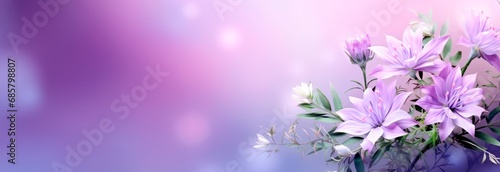 Horizontal purple and pink flowers background. Spring banner for 8 march woman´s  day  and mother's day, large copy space for text. wallpaper and banner © XC Stock