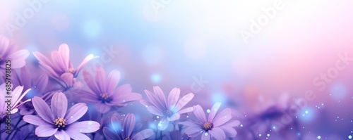 Horizontal purple and pink flowers background. Spring banner for 8 march woman  s  day  and mother s day  large copy space for text. wallpaper and banner