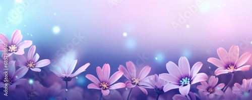Horizontal purple and pink flowers background. Spring banner for 8 march woman´s  day  and mother's day, large copy space for text. wallpaper and banner © XC Stock
