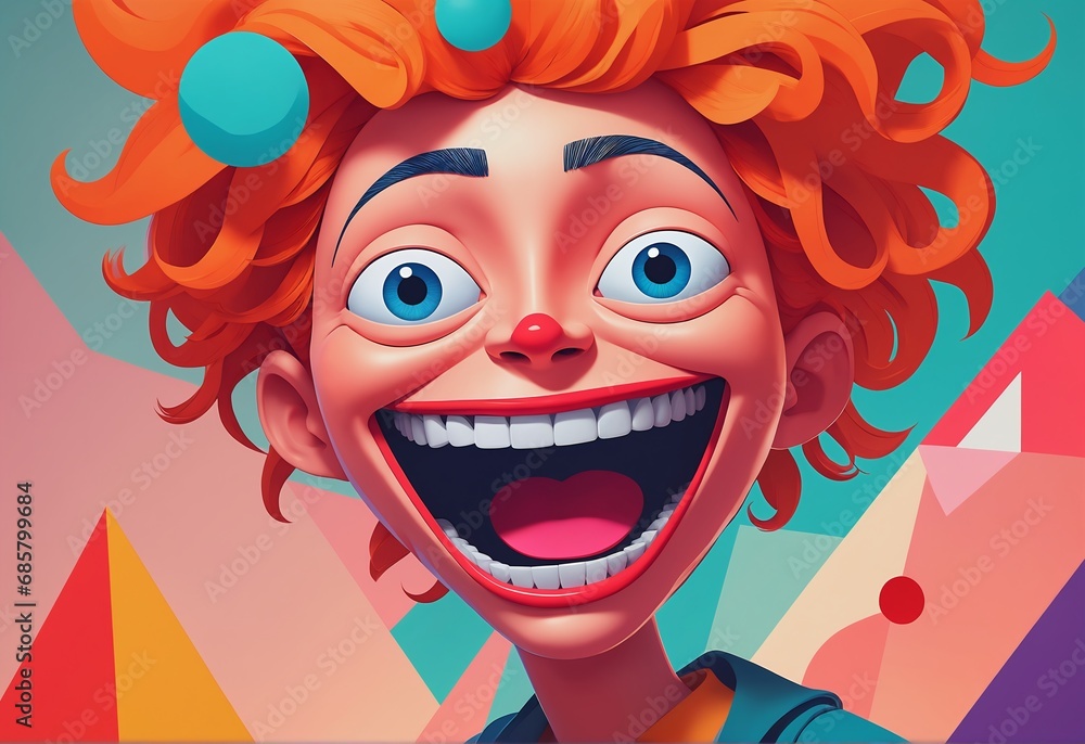 A quirky, funny child boy character with vibrant colors and abstract shapes, a wide grin and wild, bouncy hair. 3d cartoon style illustration. A quirky, funny child boy character with vibrant colors and abstract shapes, a wide grin and wild, bouncy hair. 3d cartoon style illustration.