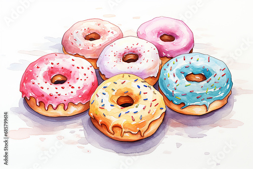 Mix of multicolored doughnuts with sprinkel . glazed donut photo
