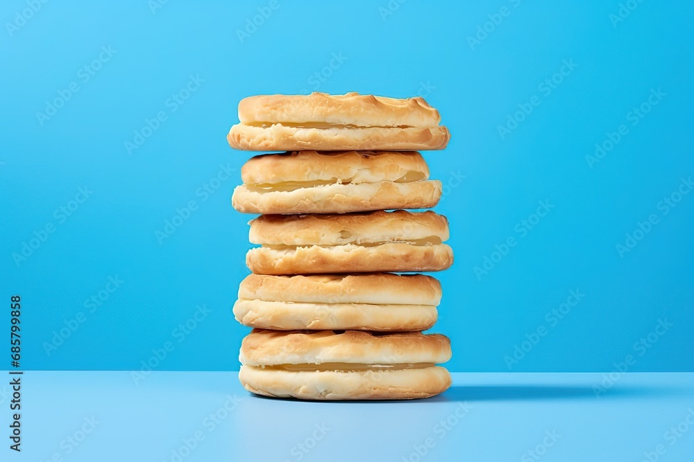 stack of biscuits on a blue background stack of biscuits on a blue background