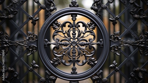 An ornate wrought iron gate with intricate scrollwork forming a beautiful lattice pattern