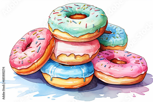 Mix of multicolored doughnuts with sprinkel . glazed donut photo