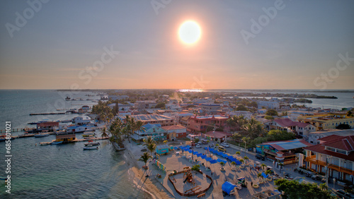 San Pedro Island Sunset Drone shot in Belize photo
