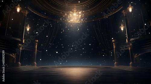 Dark stage luxury with sprotlight and stars, AI Generative