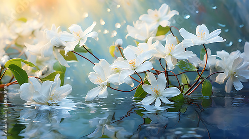 The delicate beauty of blooming Jasmine in the soft morning light. Generative Ai
