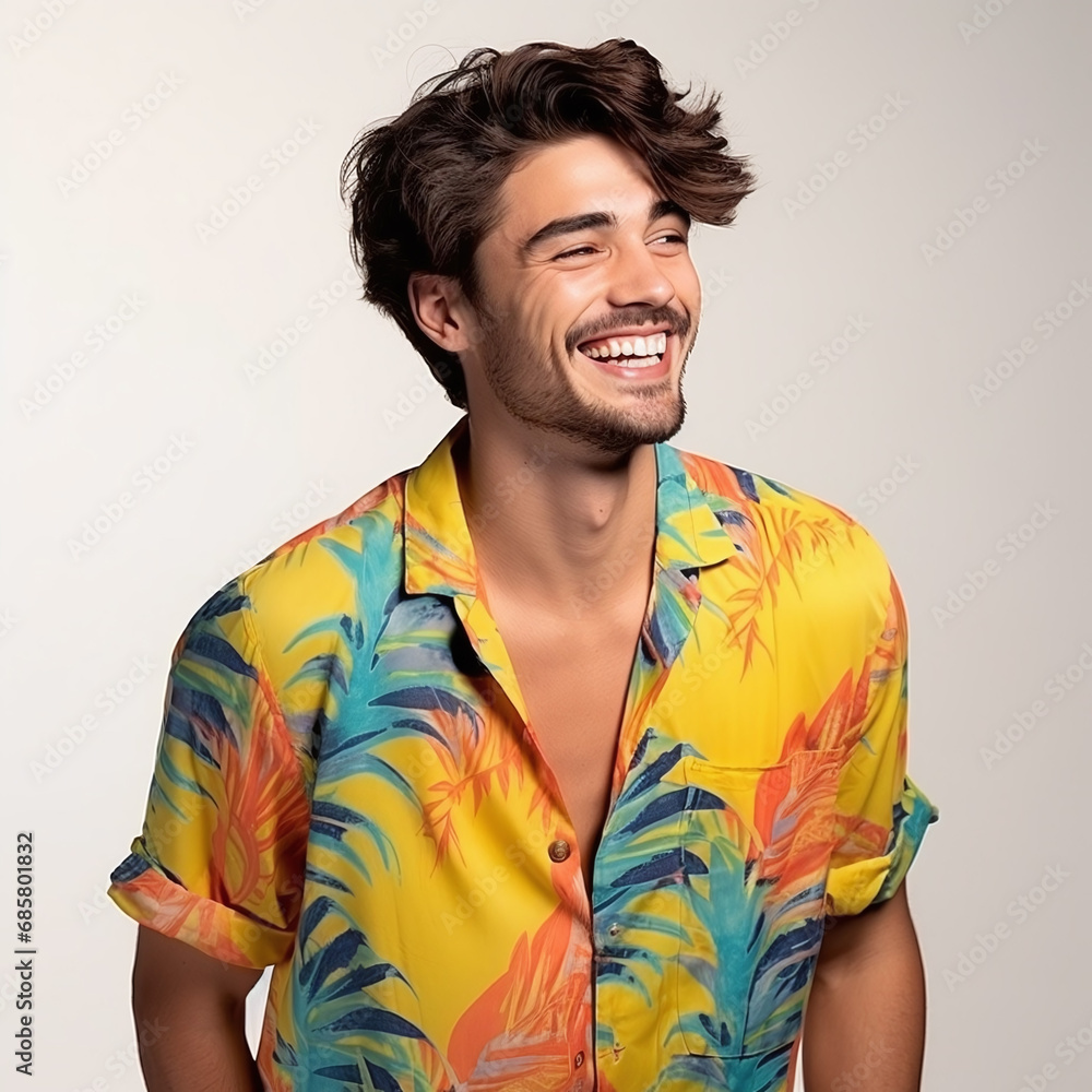 Photo of young handsome man beard happy positive smile dream look empty space isolated over colored background Photo of young handsome man beard happy positive smile dream look empty space isolated over colored background