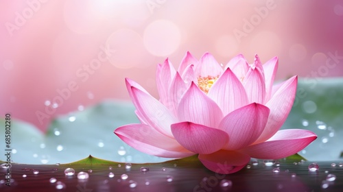Pink lotus flower or water lily in water. Meditation, spa, spirituality concept background © eireenz