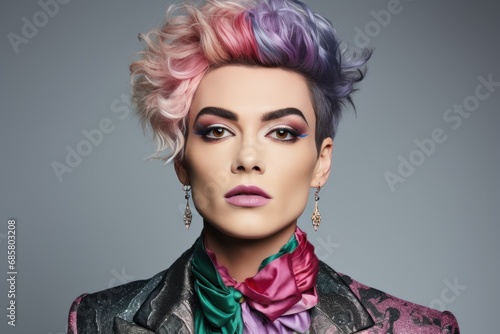 Wallpaper Mural A young man wearing makeup smiles in front of the camera. Transgender concept and LGBTQIA drag queens Torontodigital.ca