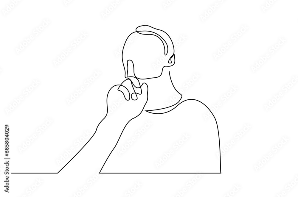 man person making silence sign with finger portrait one line art design man person making silence sign with finger portrait one line art design