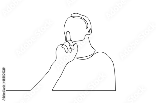 man person making silence sign with finger portrait one line art design