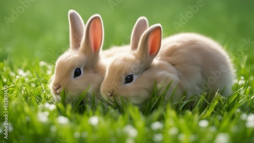 white rabbit on green grass two rabbits in the grass bunnies, bunny, rabbit