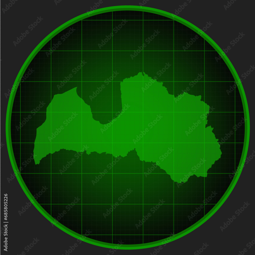 Vector map Latvia on the radar screen