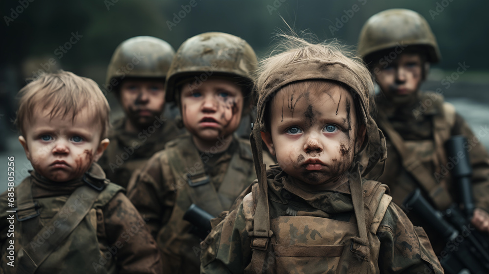 Enfants en uniforme de camouflage : l'innocence face à la guerre