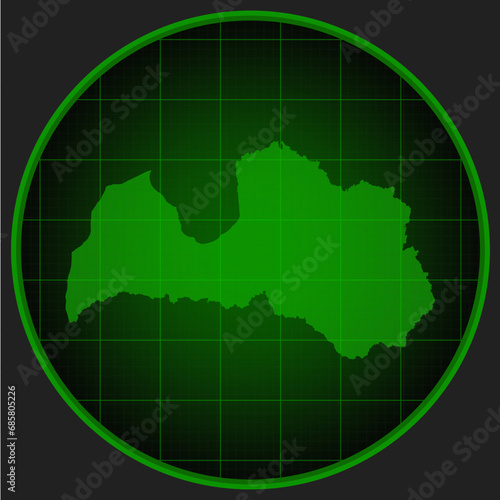 Vector map Latvia on the radar screen