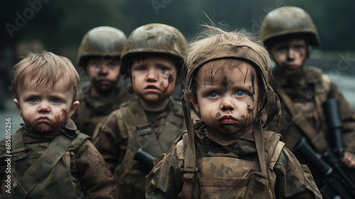 Enfants en uniforme de camouflage : l'innocence face à la guerre"