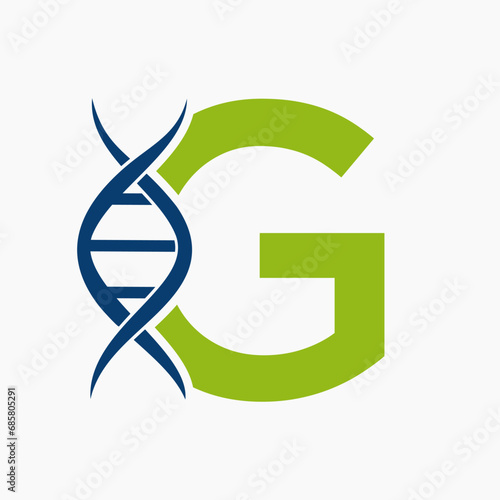 Dna Logo On Letter G, Genetics Logotype, Medicine Symbol