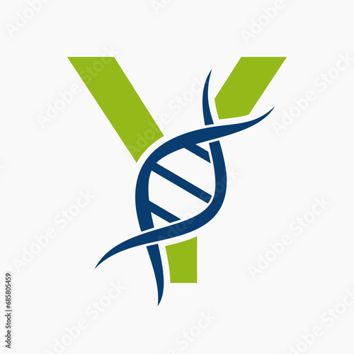 Dna Logo On Letter Y, Genetics Logotype, Medicine Symbol