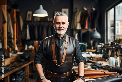 Portrait tailor leather craftsman in his studio