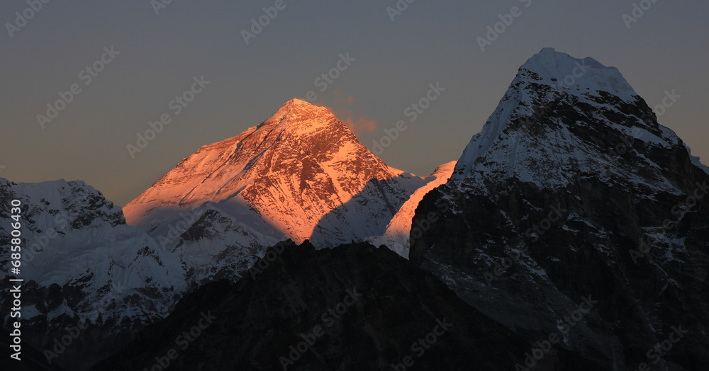 Majestic Mount Everest at sunset, view from the Gokyo Valley, Nepal.