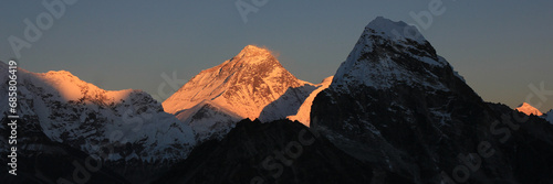 Sun lit Mt Everest at sunset, Nepal. photo