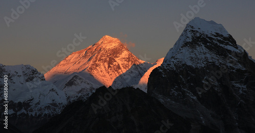 Majestic Mount Everest at sunset, view from the Gokyo Valley, Nepal. © u.perreten
