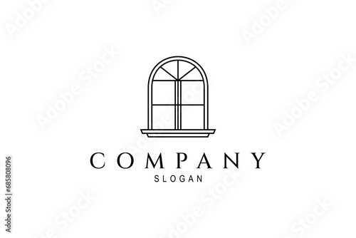 window logo. classic, vintage, retro window model with line art design style