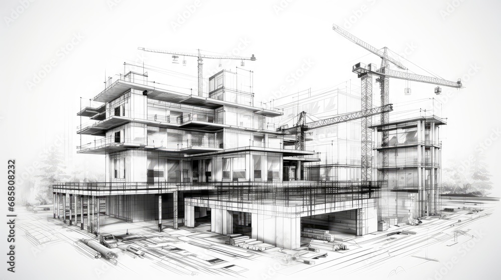 Architectural Blueprint of a Multi-Level Building in Progress.