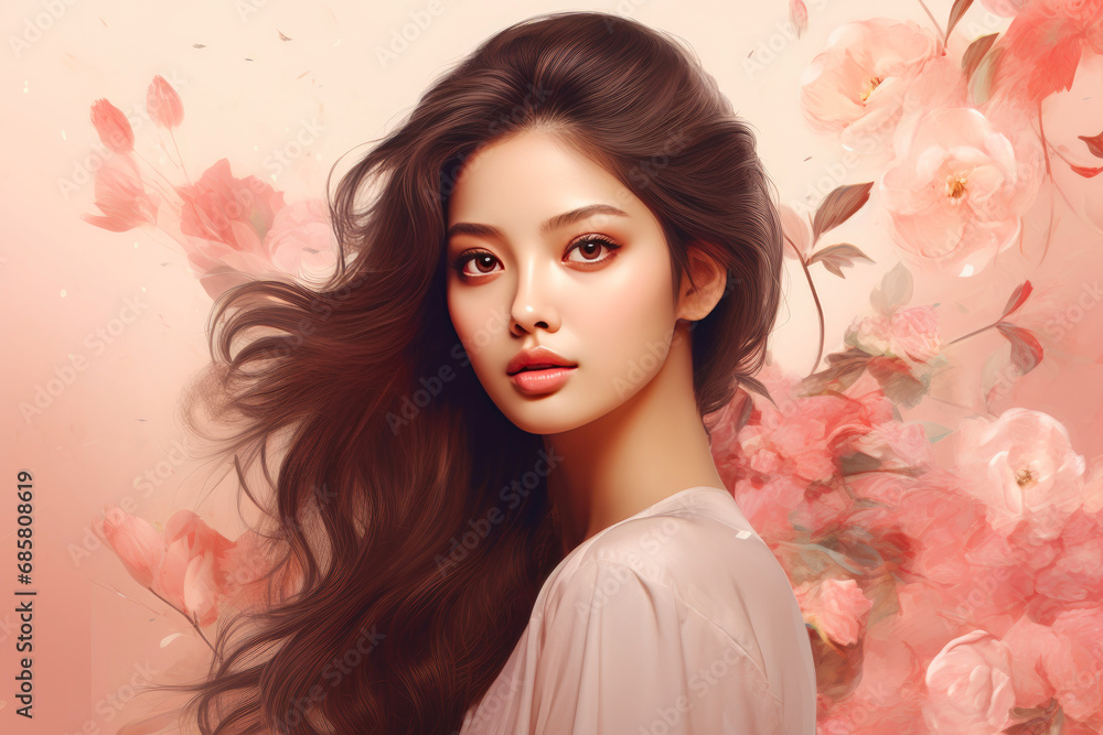 Elegant Asian Lady in a Blush-Colored Atmosphere