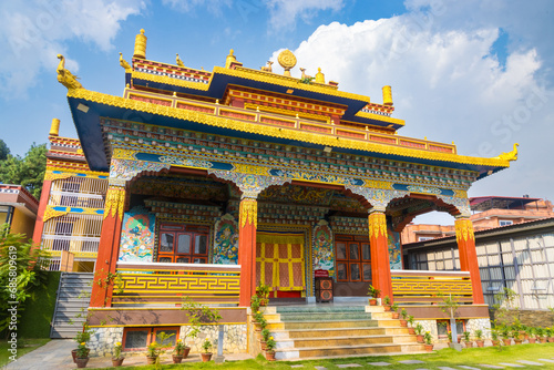 A monastery gumba in UNESCO World heritage Boudhanath Stupa aka Bouddha in Kathmandu, Nepal photo