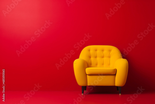 Captivating Contrast: Crimson Comfort on Yellow Hues