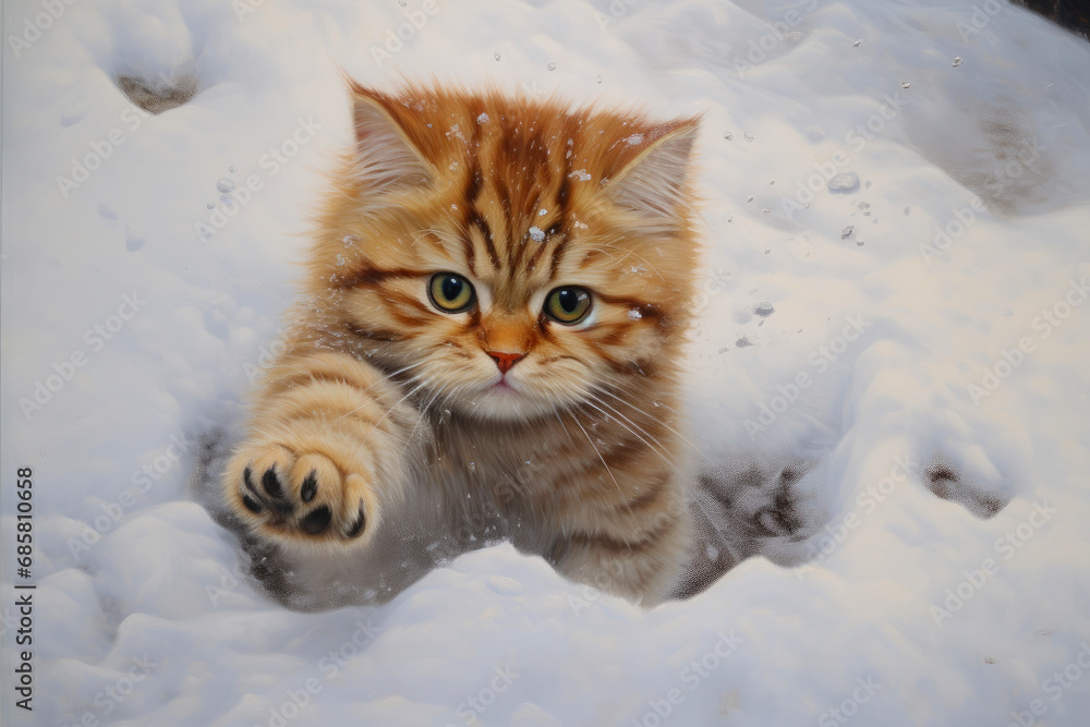 Furry Fun: Playful Paw Prints in Snow by Exotic Shorthair