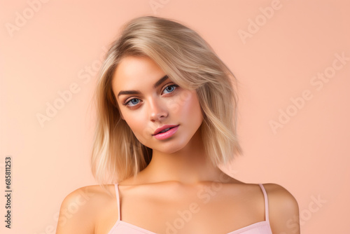 Captivating Lady on a Light Apricot Background