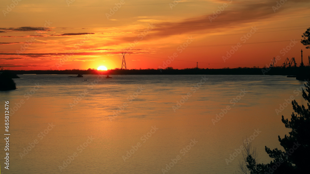 Summer sunset on the Volga river.