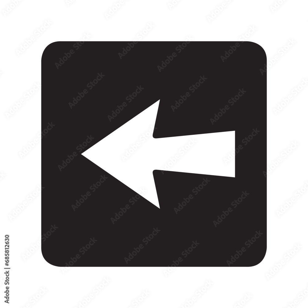 Left arrow icon vector. Previous logo design. Go back arrow vector icon illustration in square isolated on white background Left arrow icon vector. Previous logo design. Go back arrow vector icon illustration in square isolated on white background