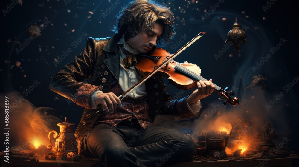 Fototapeta premium An ancient violinist is playing the violin.
