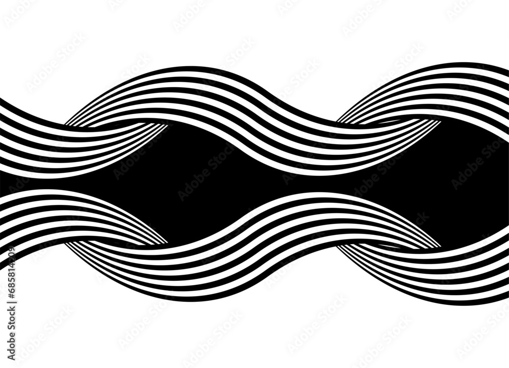Vector pattern of black wavy lines. Black and white design element in retro style. Vector background Vector pattern of black wavy lines. Black and white design element in retro style. Vector background