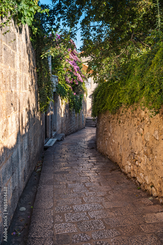 Dubrovnik, Croatia. Dubrovnik old stone city street Izmedu vrta