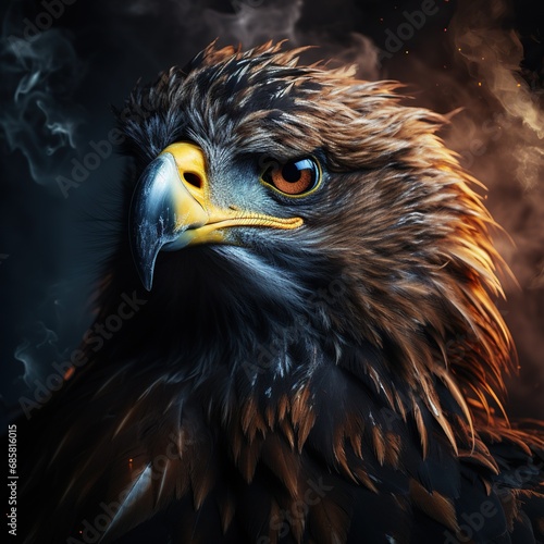Image of Beautiful image of a bald eagle animal with fire flame ready for hunting Generative AI