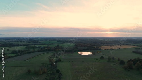 Aerial view of Repton Park (Ashford, Kent) small British city with woodlands and countryside view.  photo