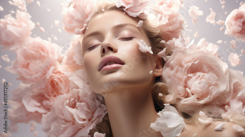 woman in beauty photoshoot  floral background