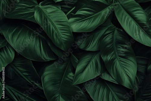 Dark green tropical leaves abstract background. Nature texture leaf template  Flat lay. Dark nature concept. Floral pattern