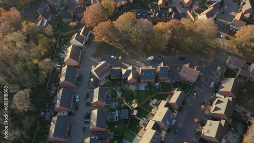 Aerial view of Repton Park (Ashford, Kent) small British city with woodlands and countryside view. 