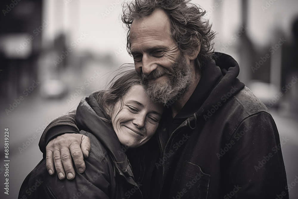 Portraits capturing acts of kindness and compassion between strangers, with copy space