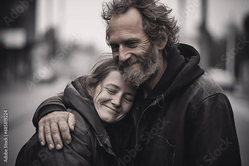 Portraits capturing acts of kindness and compassion between strangers, with copy space