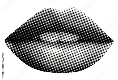mouth with lips and teeth isolated retro grunge halftone collage element for mixed media vintage dotted texture