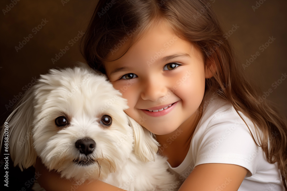 Portraits showcasing children bonding with pets and learning about compassion and care for animals, with copy space Portraits showcasing children bonding with pets and learning about compassion and care for animals, with copy space